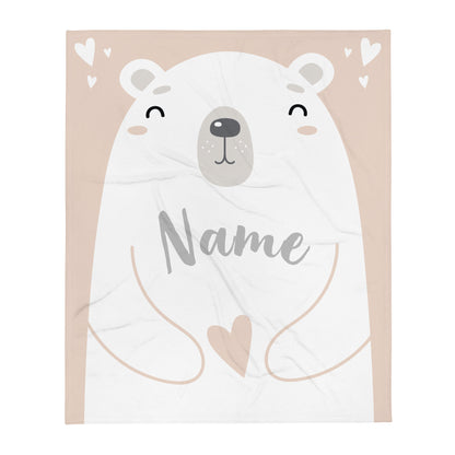 Personalized Name Blanket - Bear and Hearts