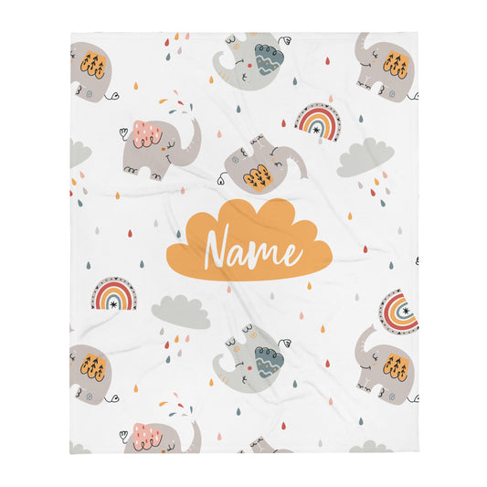 Personalized Name Blanket - Elephants and Rainbows