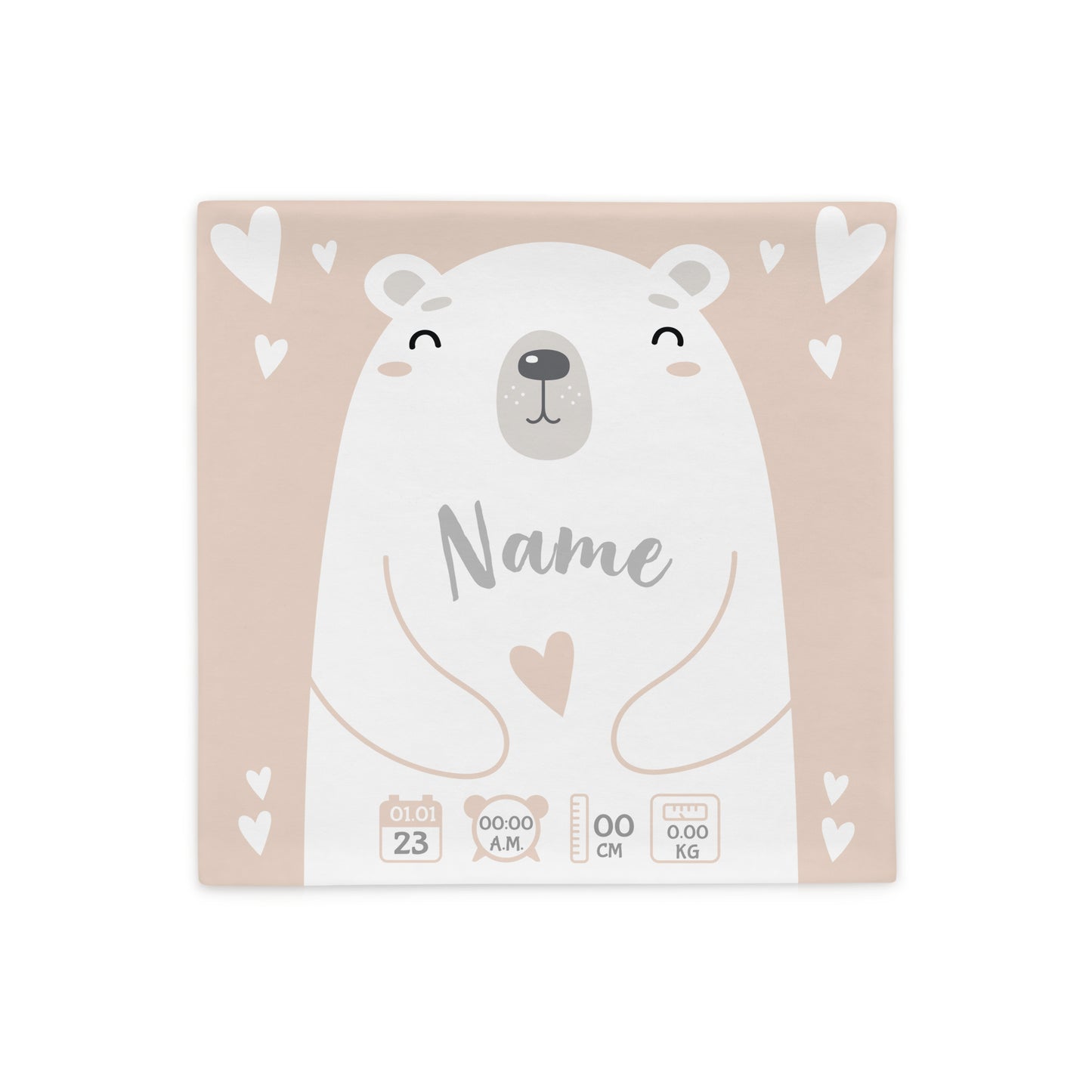 Personalized Birth Stats Pillow - Bear and Hearts