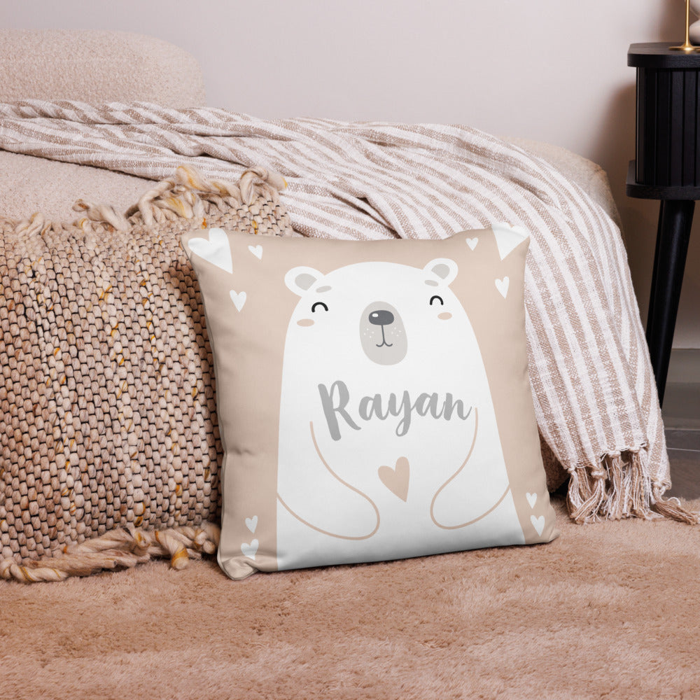 Personalized Name Pillow - Bear and Hearts