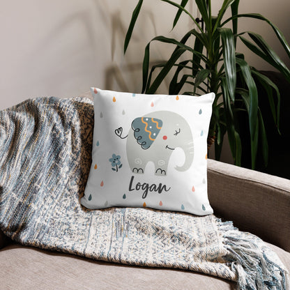 Personalized Name Pillow - Blue Elephant