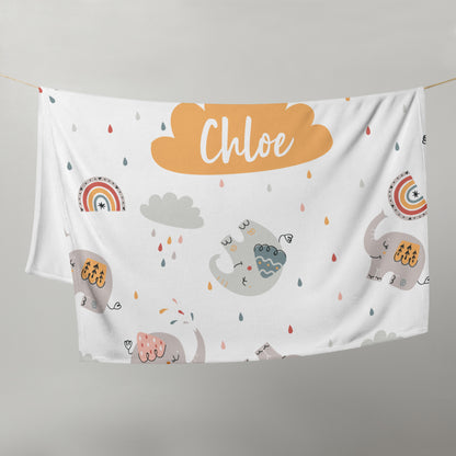 Personalized Name Blanket - Elephants and Rainbows