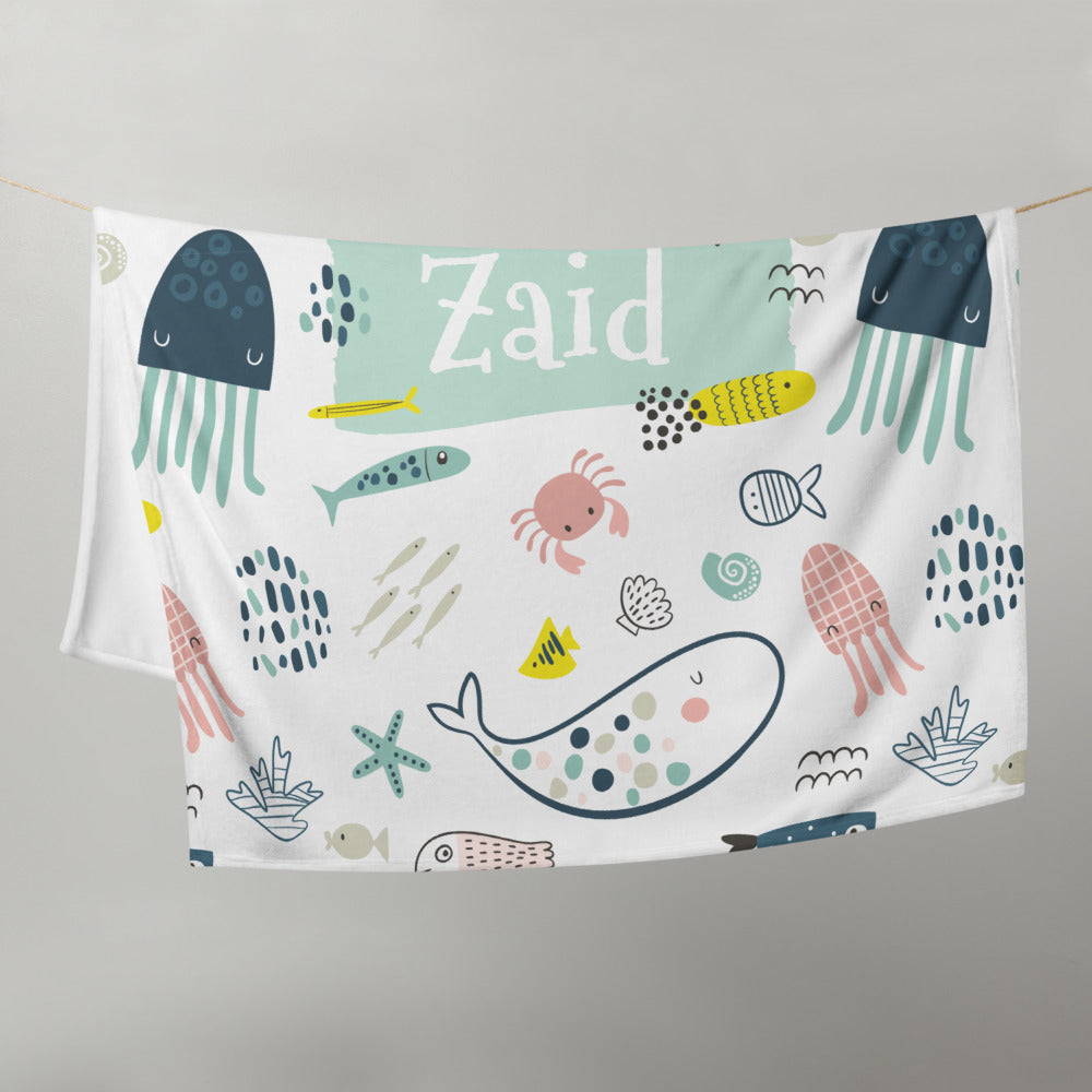 Personalized Name Blanket - Sea Creatures