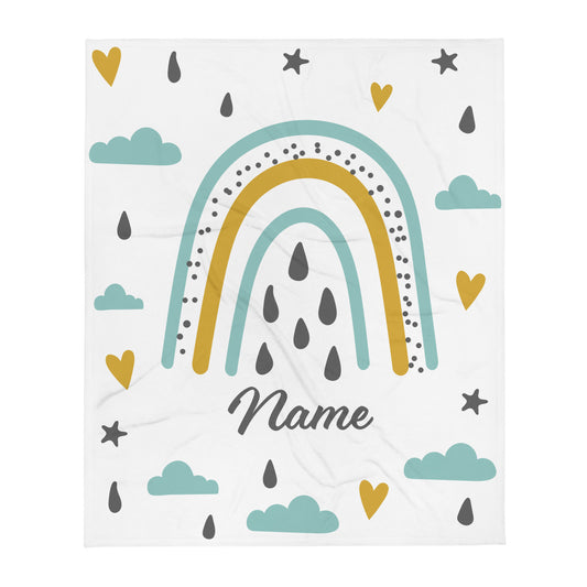 Personalized Name Blanket - Blue Rainbow